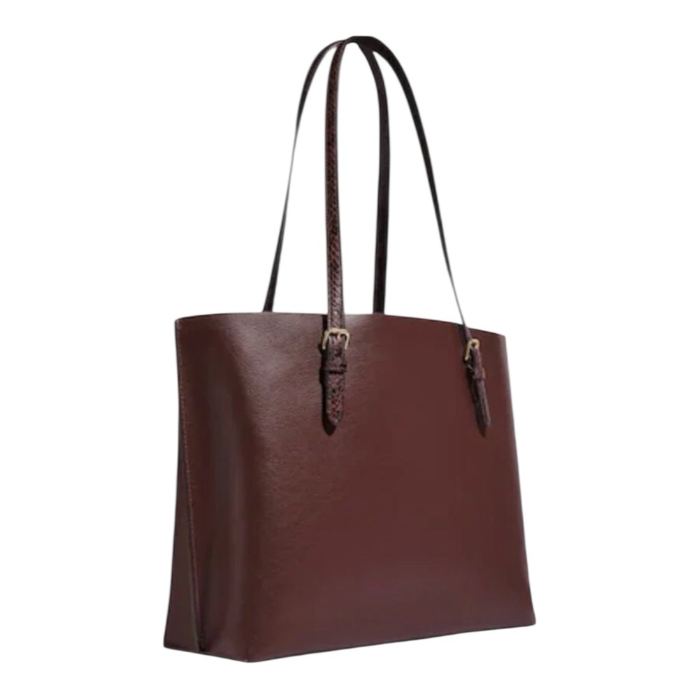 Coach Large Mollie Burgundy Leather & Snakeskin Embossed Straps Tote EUC - Picture 3 of 13